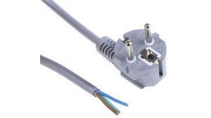 AC Power Cable, DE/FR Type F/E (CEE 7/7) Plug - Bare End, 2.5m, Grey